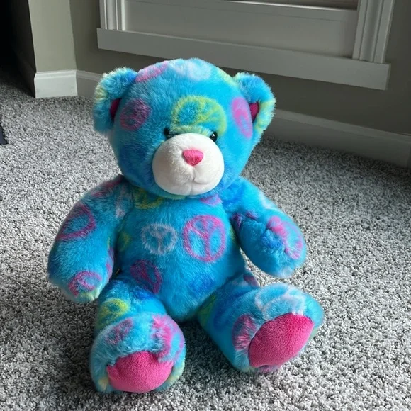 BUILD A Bear 15” Aqua Peace Sign Plush Bear - Picture 2 of 8